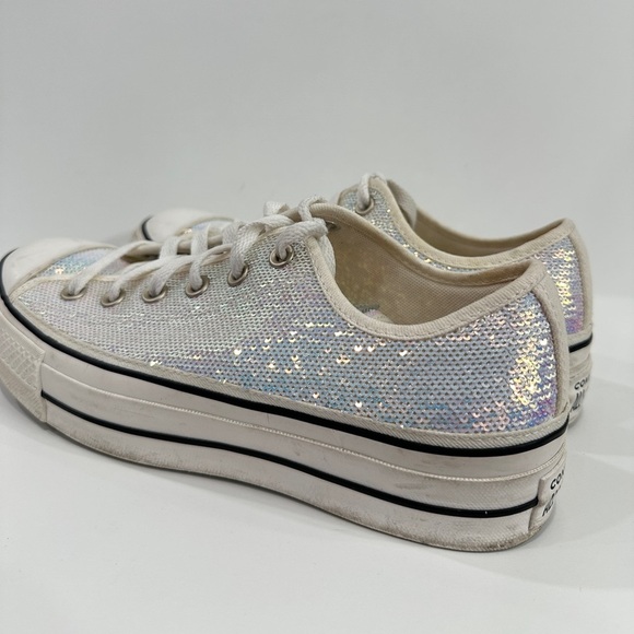 Rare Converse Chuck Taylor Lift platform silver mini sequin sneakers - Picture 6 of 10